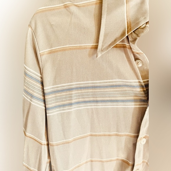 Vtg 60s 70s Disco Shirt Polyester Dagger Collar Kennington LTD Mens Large Brown - Picture 7 of 10